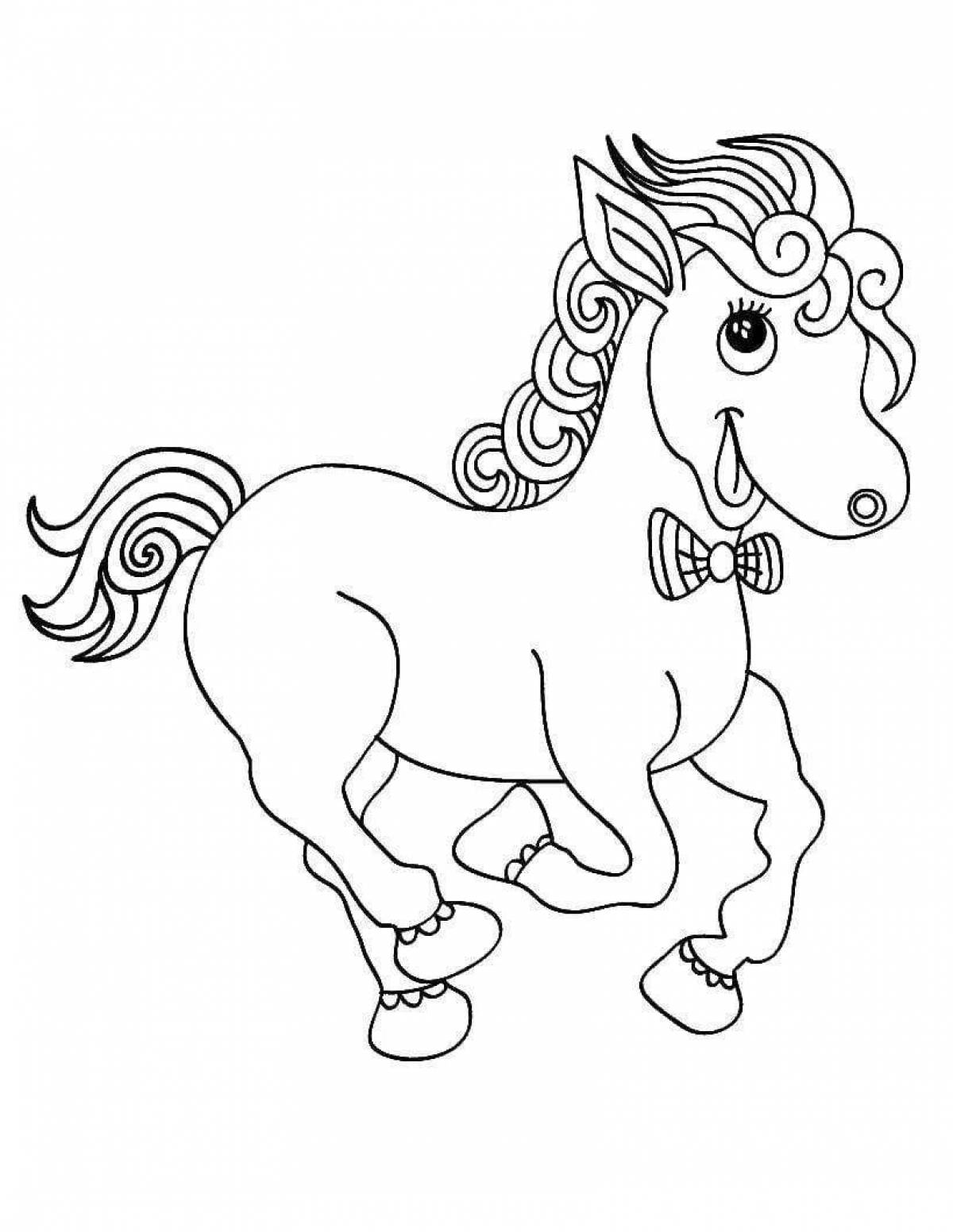 Colorful cartoon horse coloring page