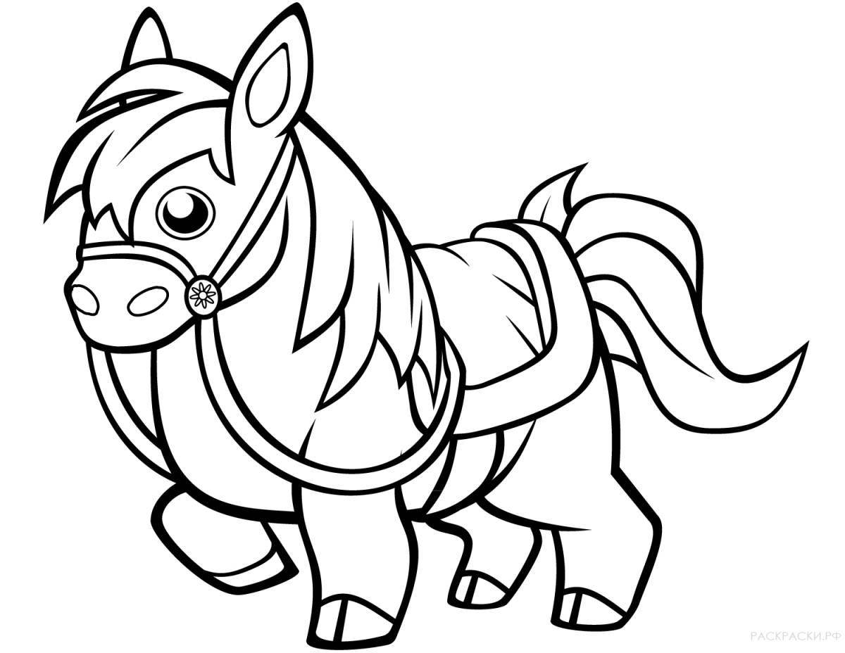 Playful horse cartoon coloring page