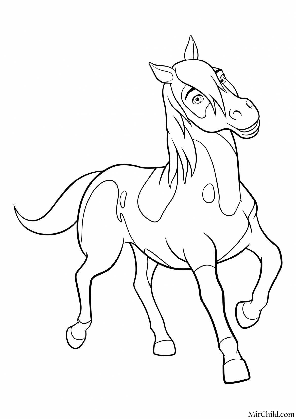 Буйная мультяшная лошадь-раскраска