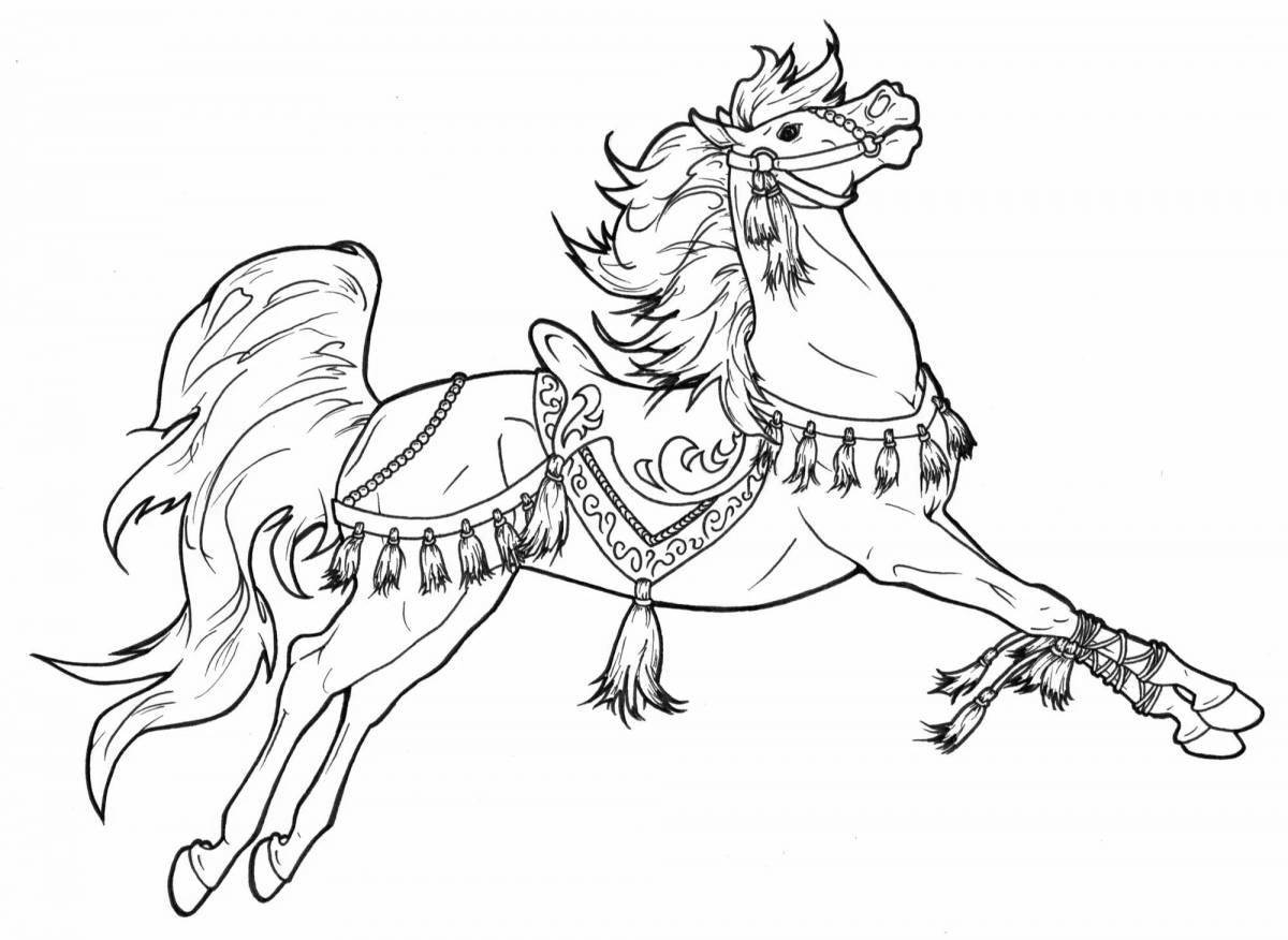 Забавная мультяшная лошадь-раскраска