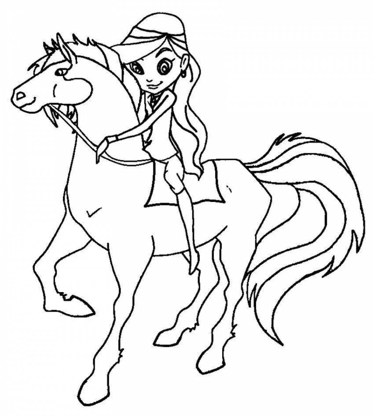 Photo Coloring book shining cartoon horse