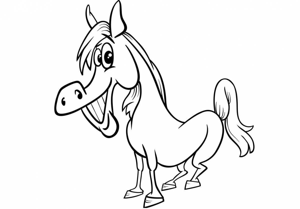 Photo Playable cartoon horse coloring page