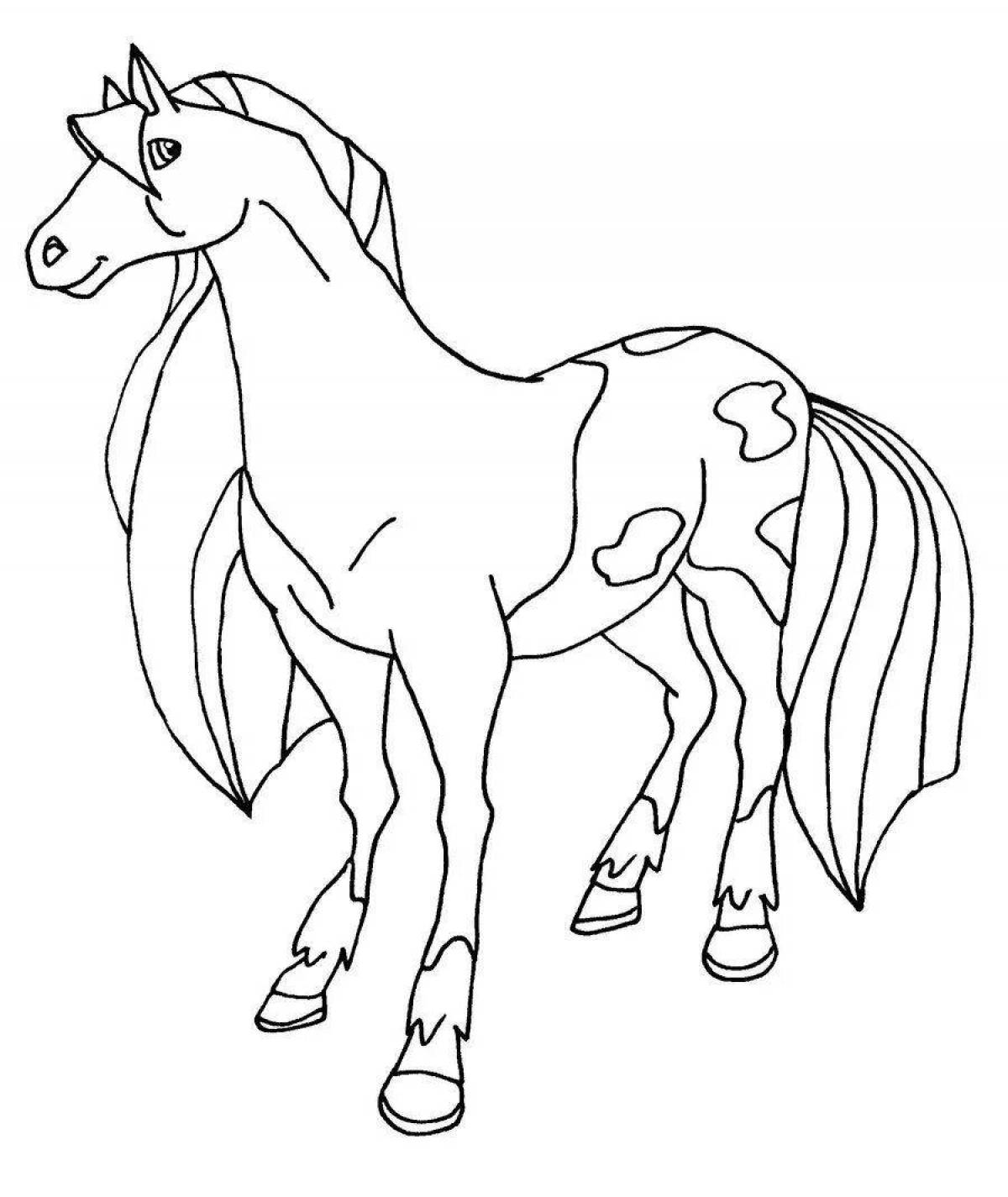 Exquisite cartoon horse coloring page