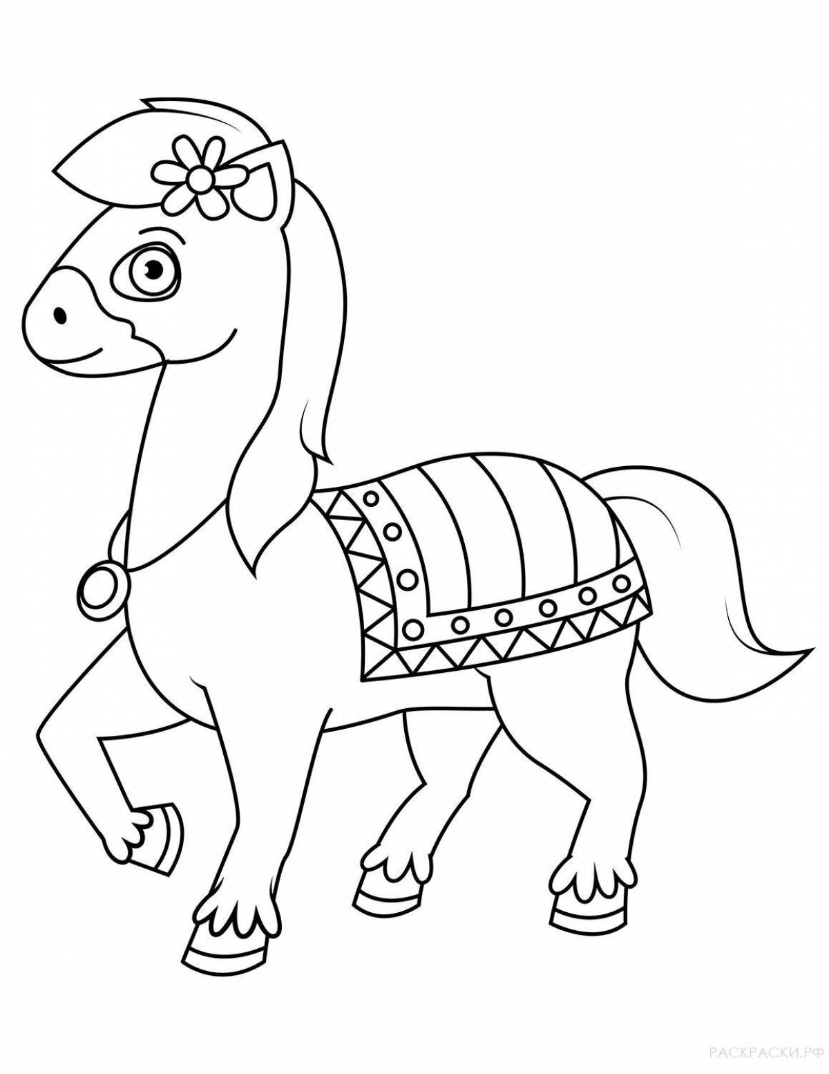 Блестящая мультяшная лошадь-раскраска