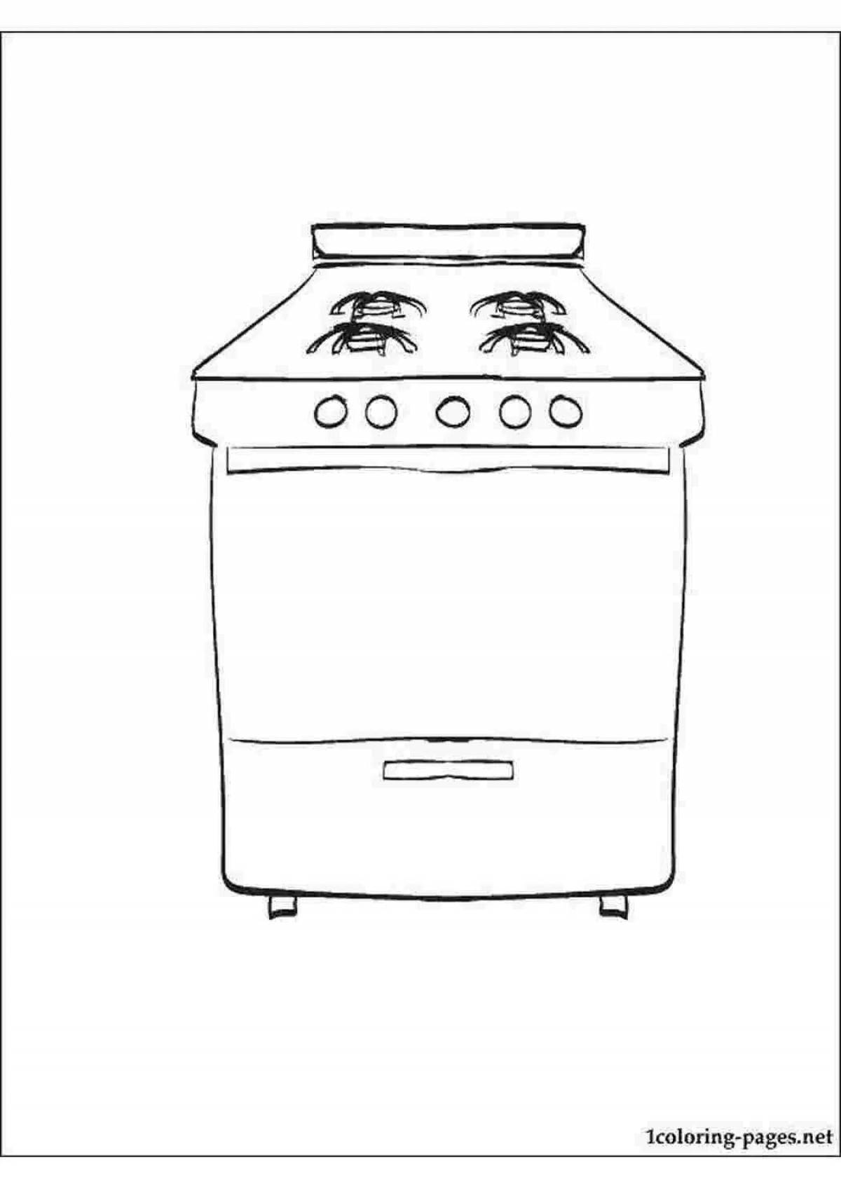 Colorful kitchen stove coloring page