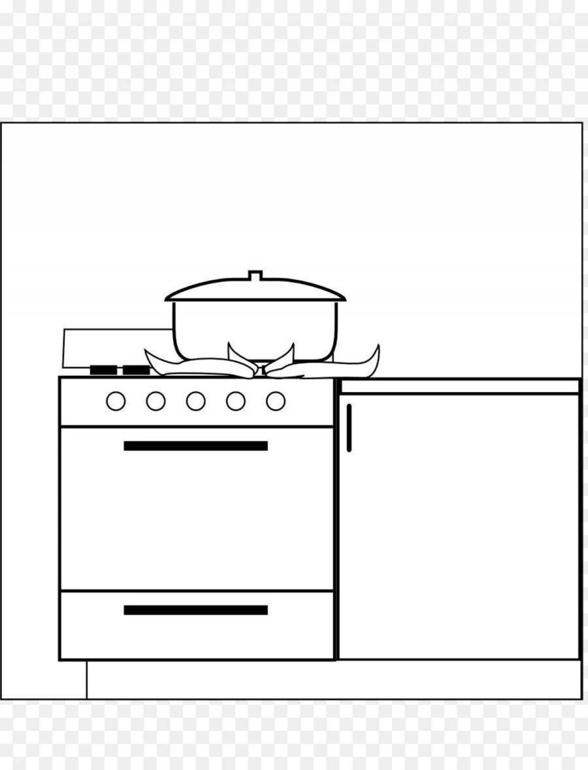 Яркая страница раскраски кухонной плиты