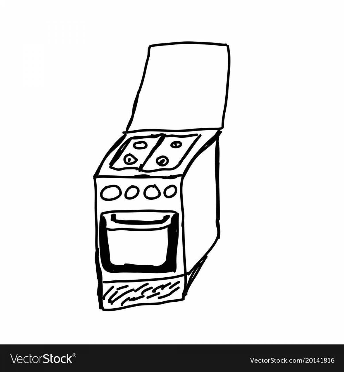 Playful kitchen stove coloring page