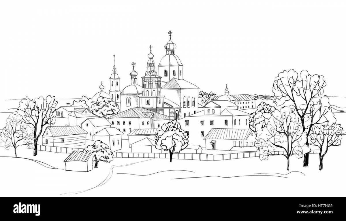 Coloring book charming Ryazan Kremlin