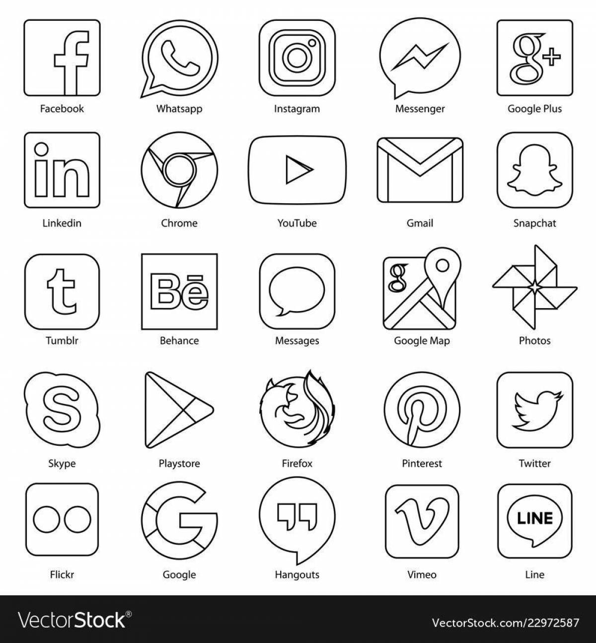 Animated coloring pages with social media logos
