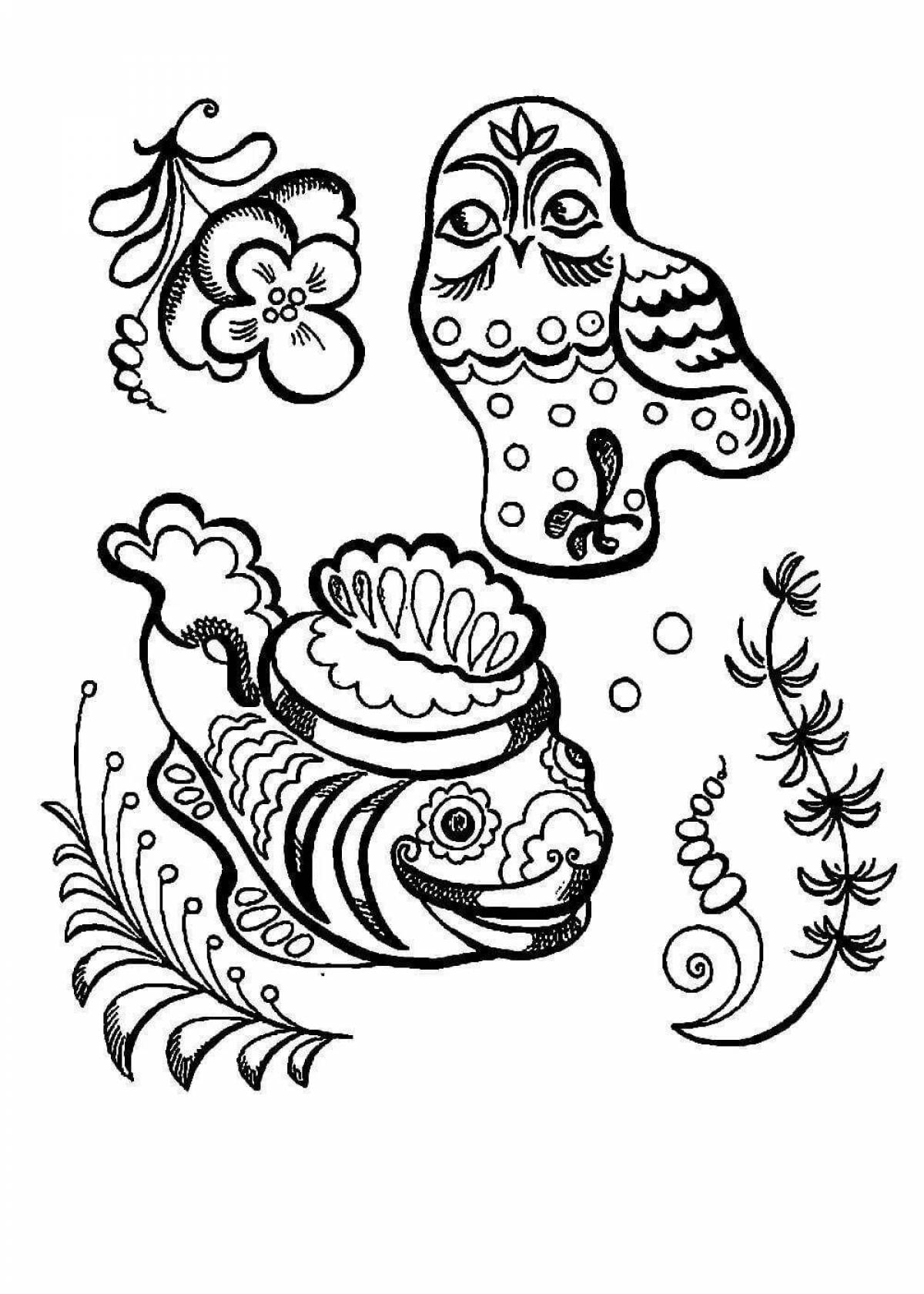 Coloring page charming folk painting