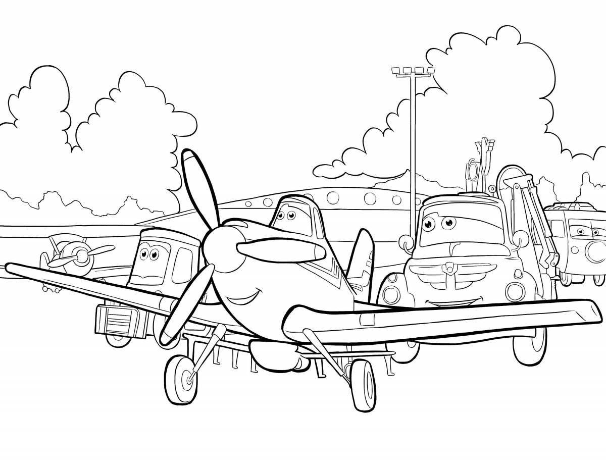 Intriguing car plane coloring page