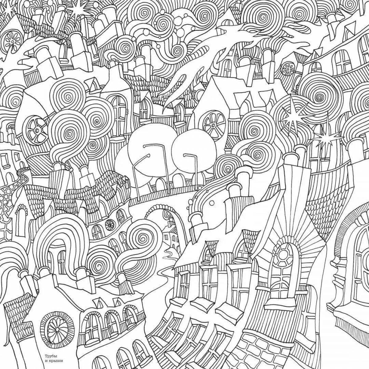 Рисунки с мелкими деталями. Раскрашивание мелких деталей. Раскраски для взрослых большие. Раскраска антистресс город.