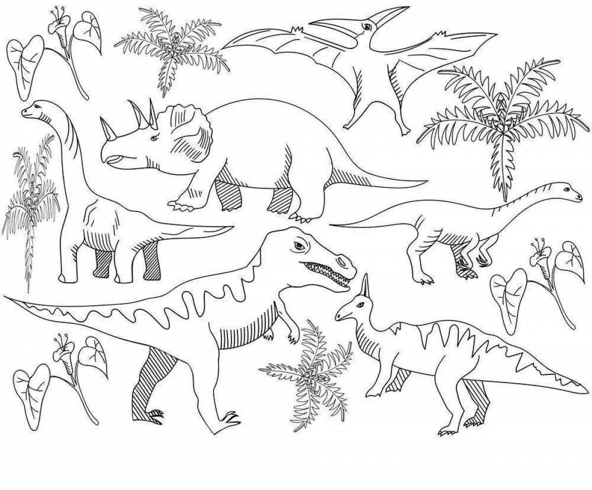 Раскраска динозавры много