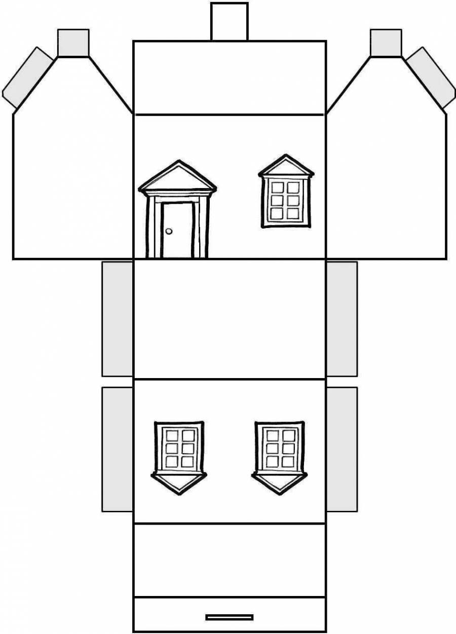 Шаблон объемного домика. Развертка домика. Домик из бумаги. Объемный домик. Домик для склеивания.