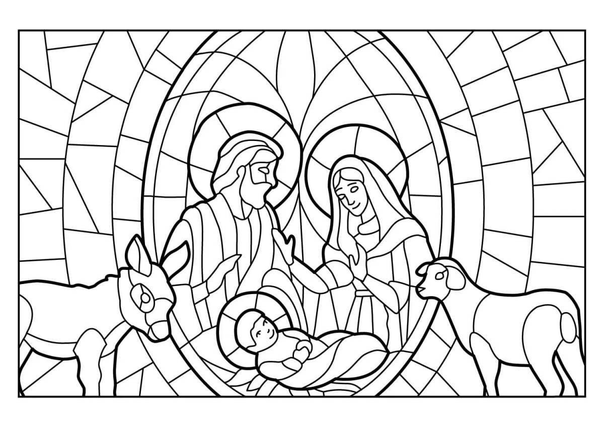 Colouring serene nativity scene