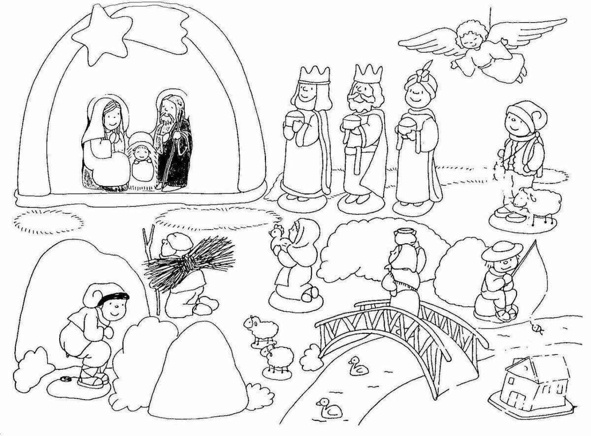 Shiny Christmas nativity scene coloring book