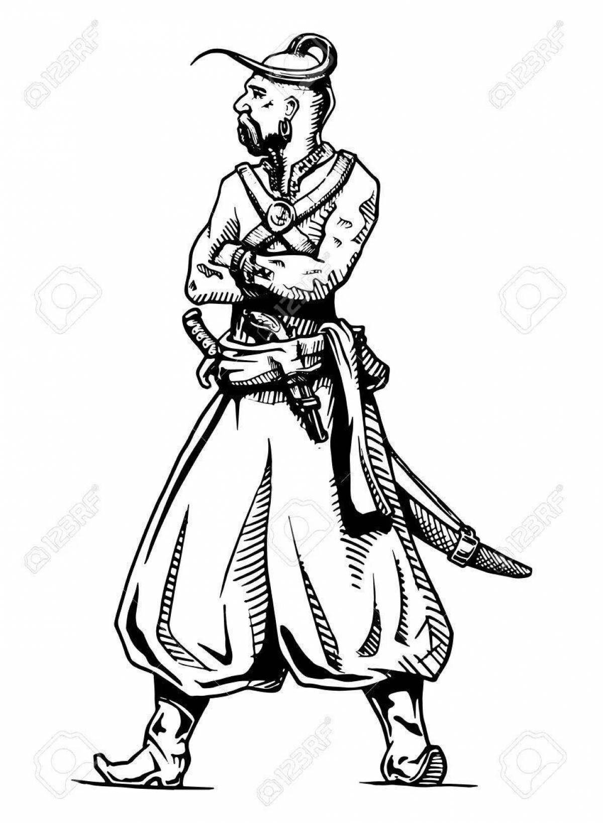 Coloring page cheerful Cossack costume