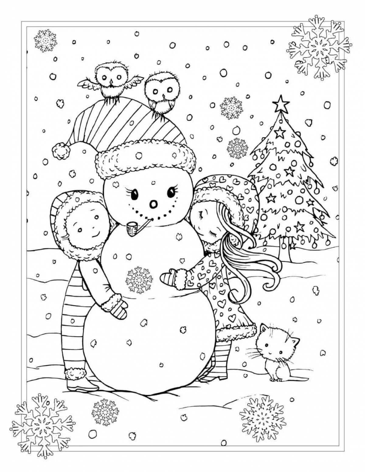 Снеговик антистресс раскраска для детей