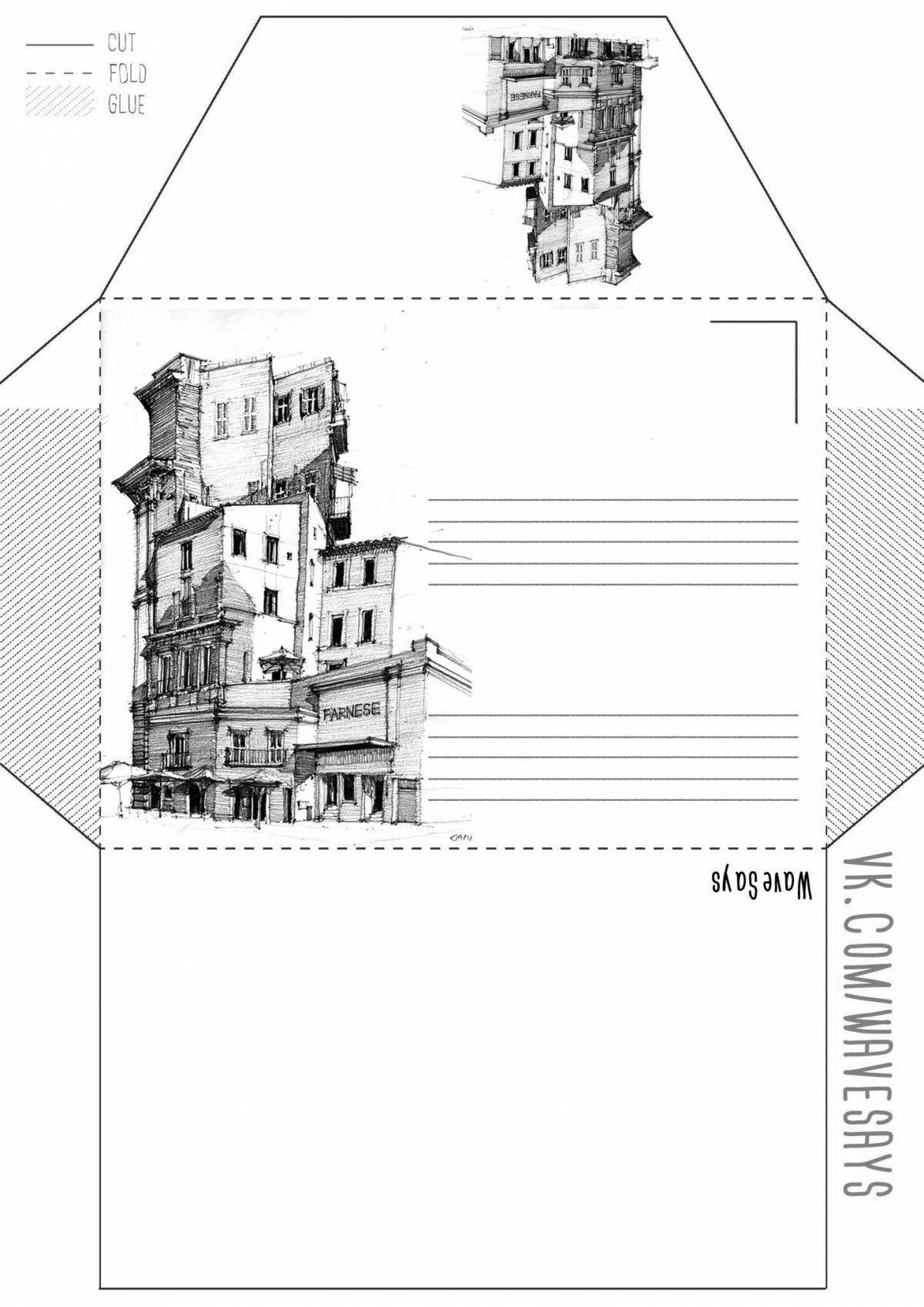 Coloring page of joyful envelope template