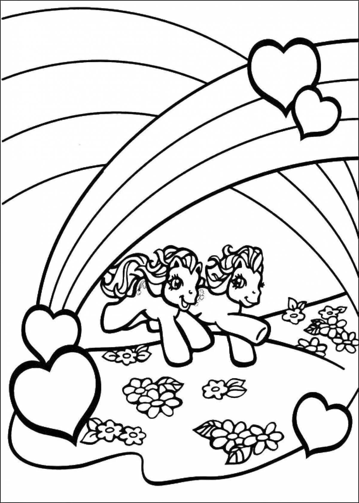 Exquisite rainbow heart coloring page