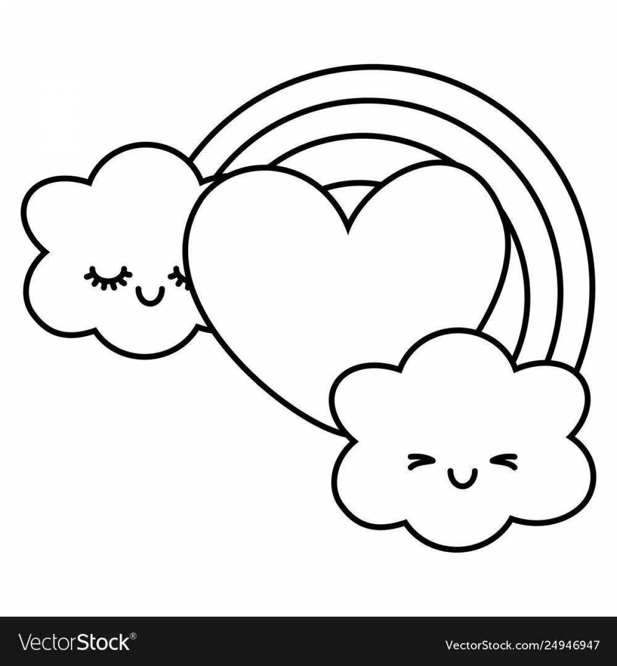 Glitter rainbow heart coloring page