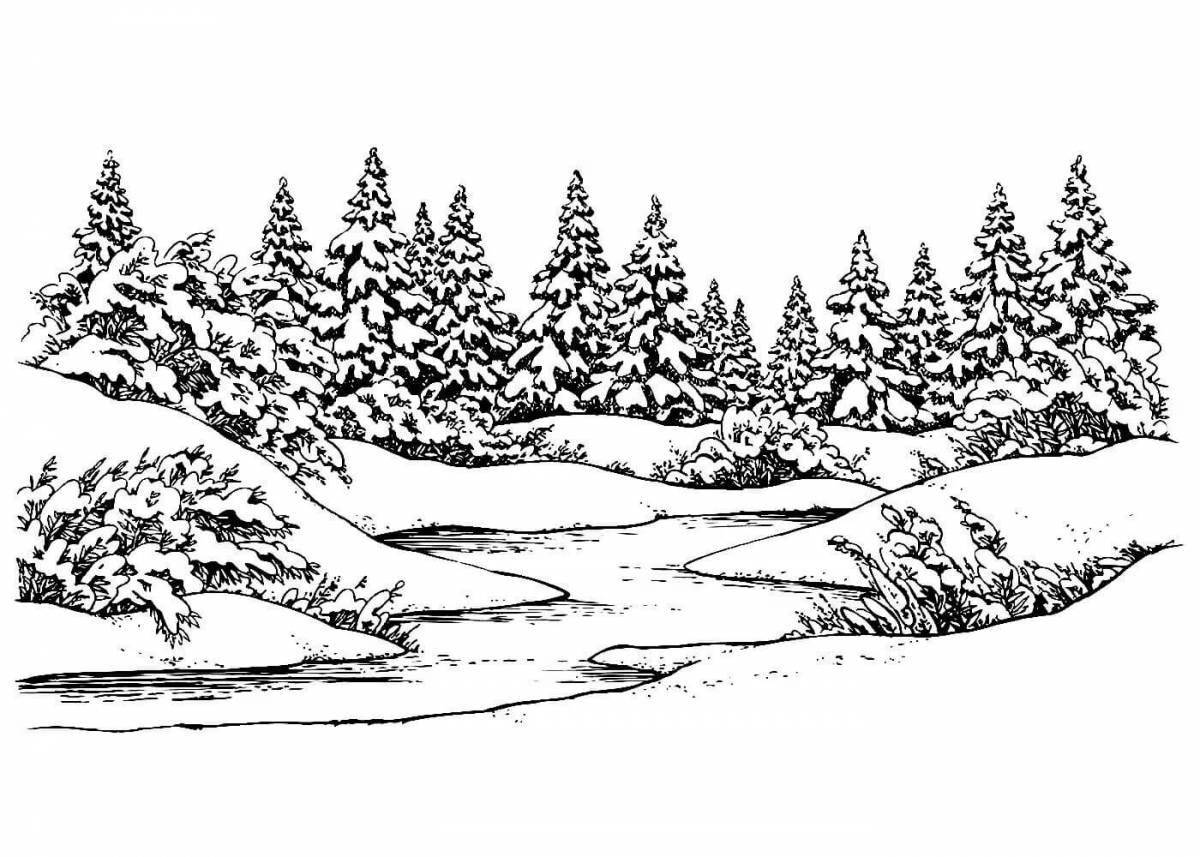 Inspiring coniferous forest coloring book
