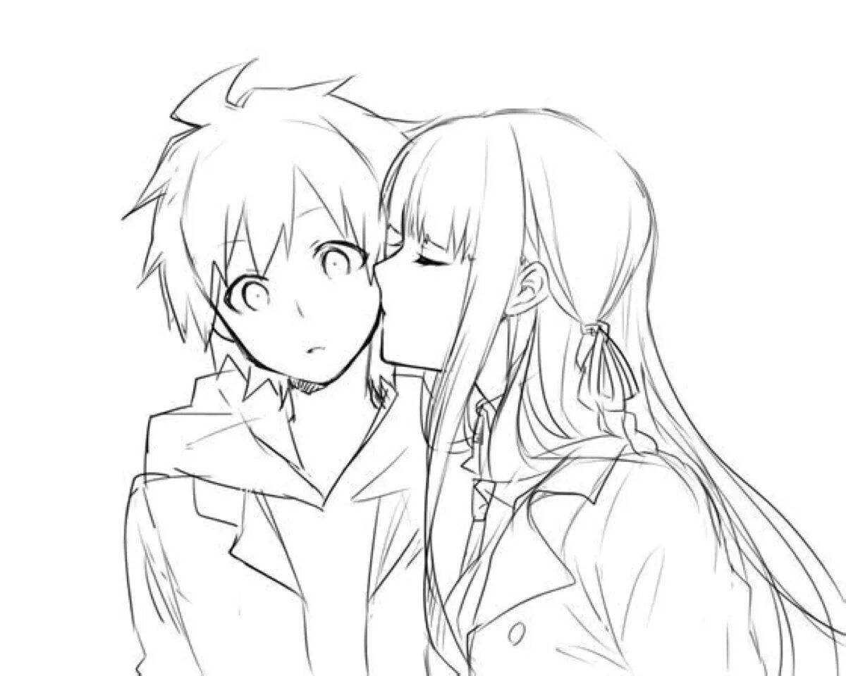 Coloring book adorable anime kiss