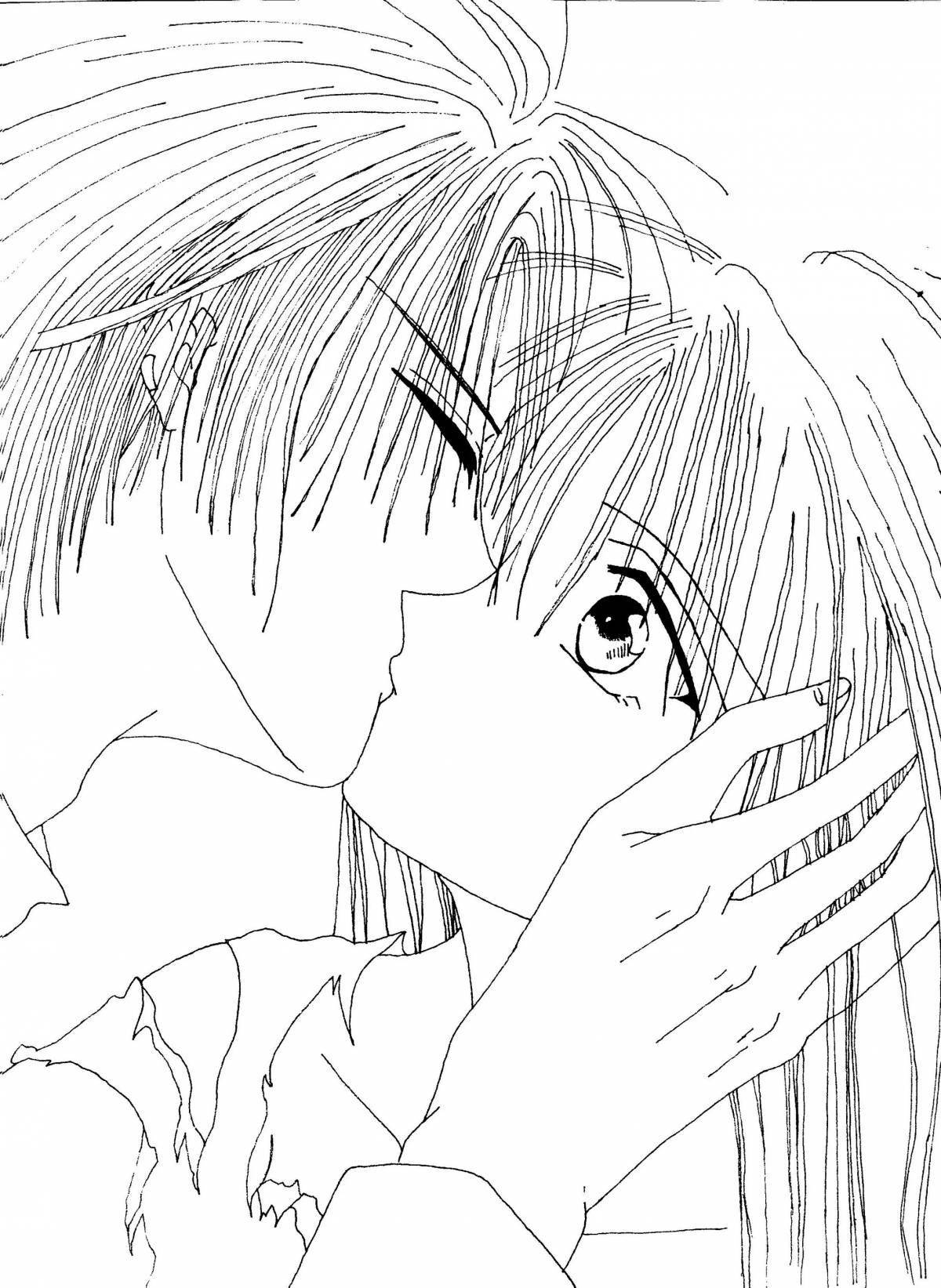 Coloring book magical anime kiss
