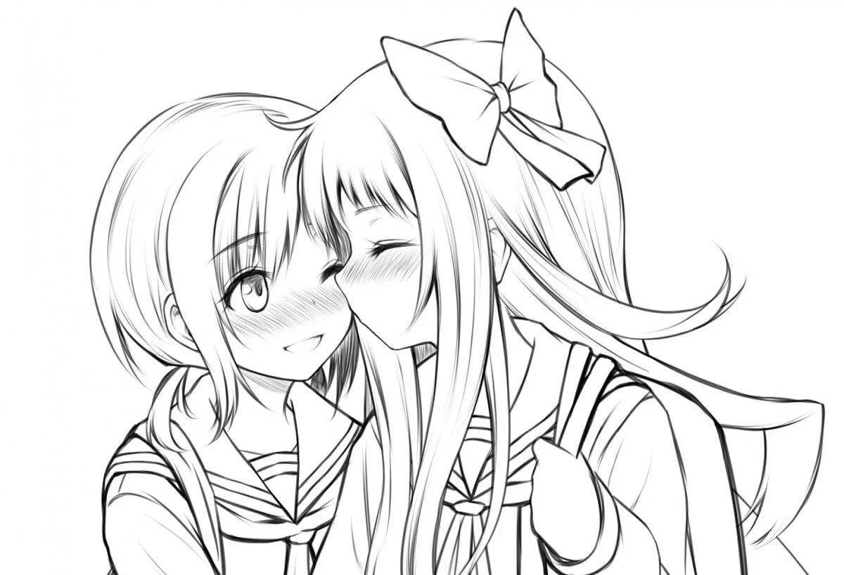 Charming coloring anime kiss