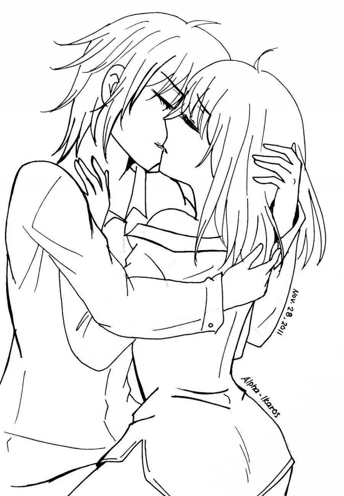Awesome kiss anime coloring page