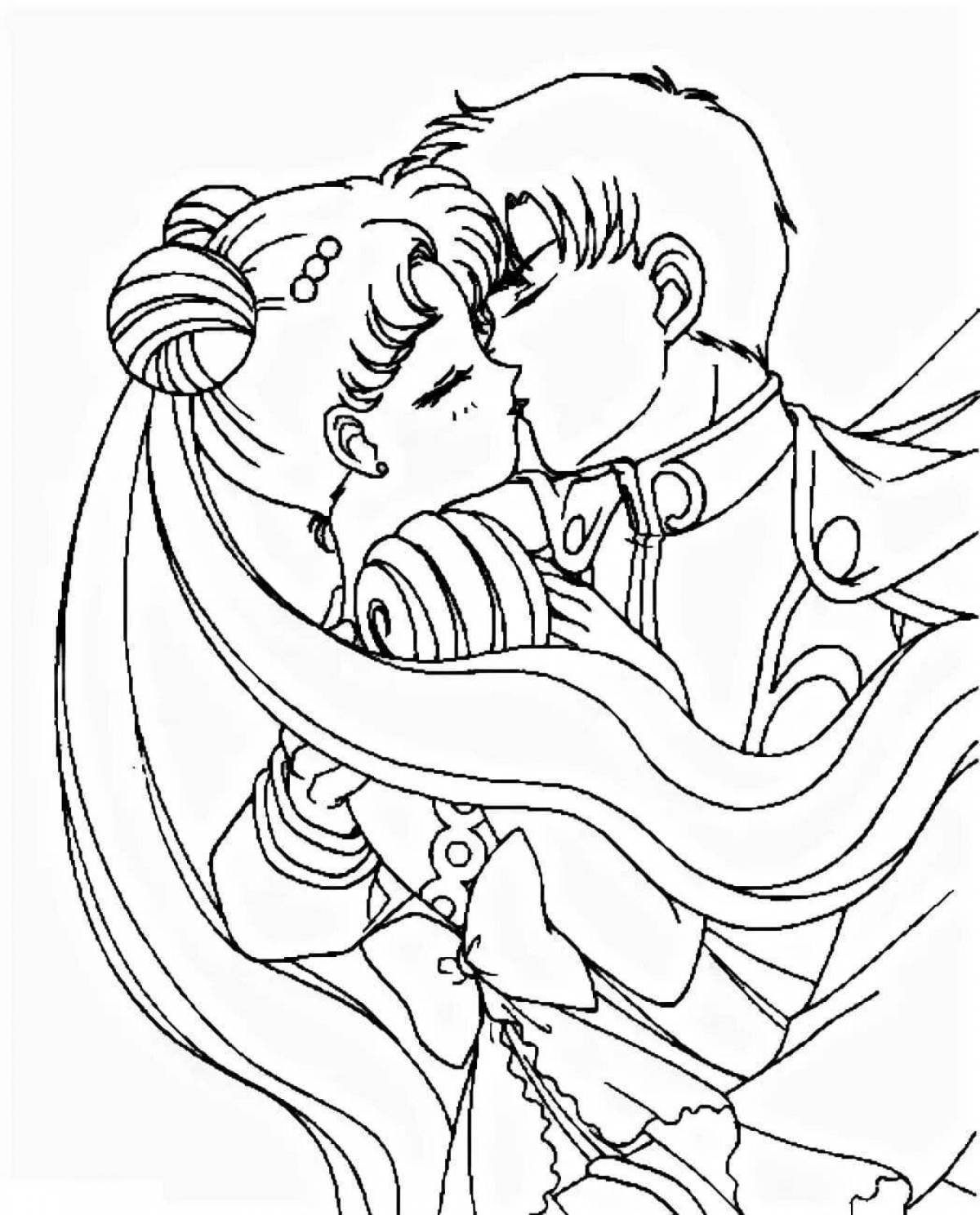 Photo Delightful kiss anime coloring page