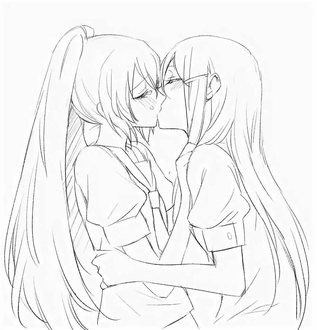 Gorgeous anime kiss coloring page