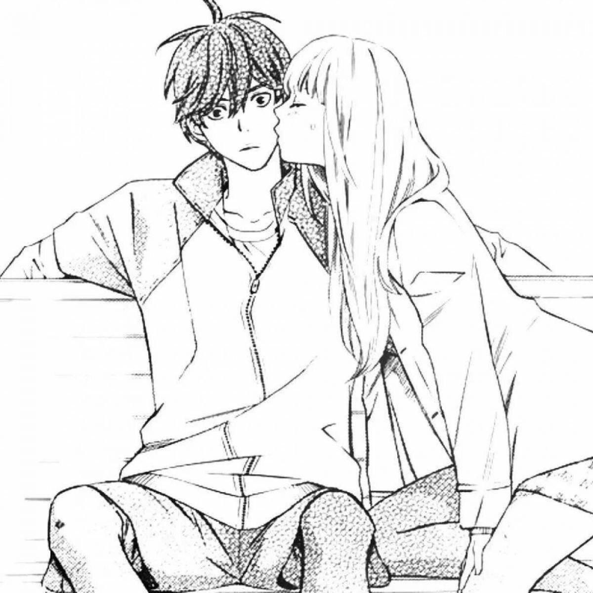 Coloring serene anime kiss