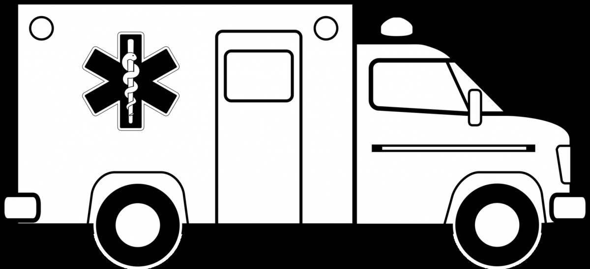 Яркая страница раскраски автомобиля скорой помощи
