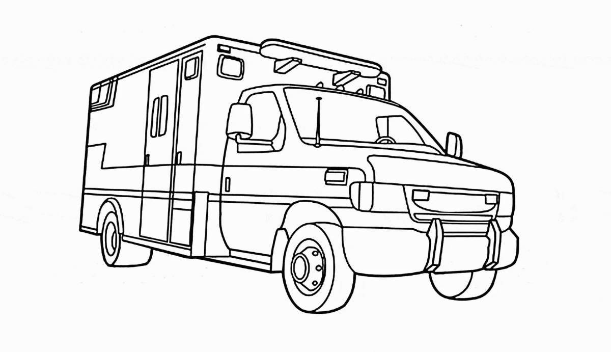 Замечательная страница раскраски автомобиля скорой помощи