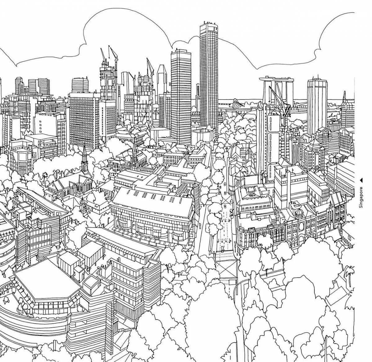 Charming city coloring page