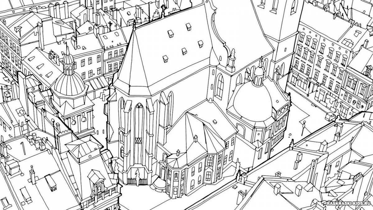 Fantastic city coloring book
