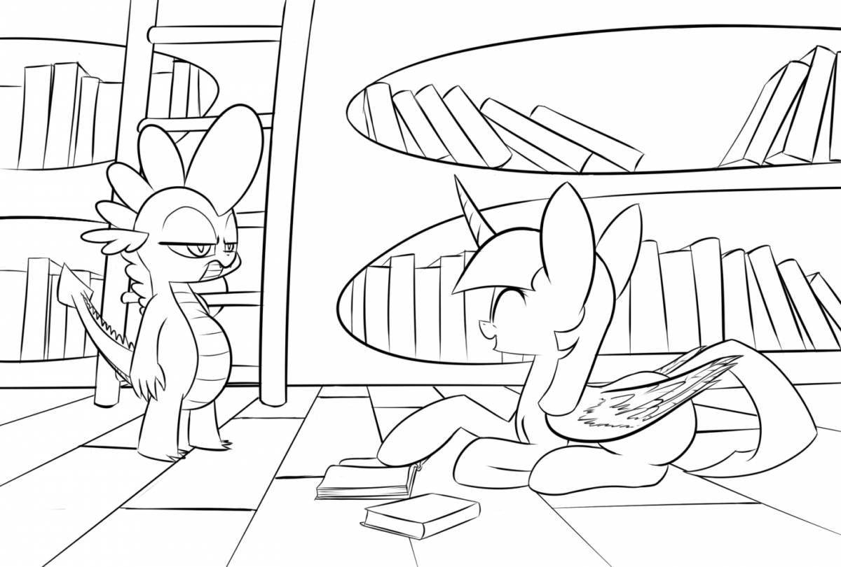 Radiant coloring page spike pony