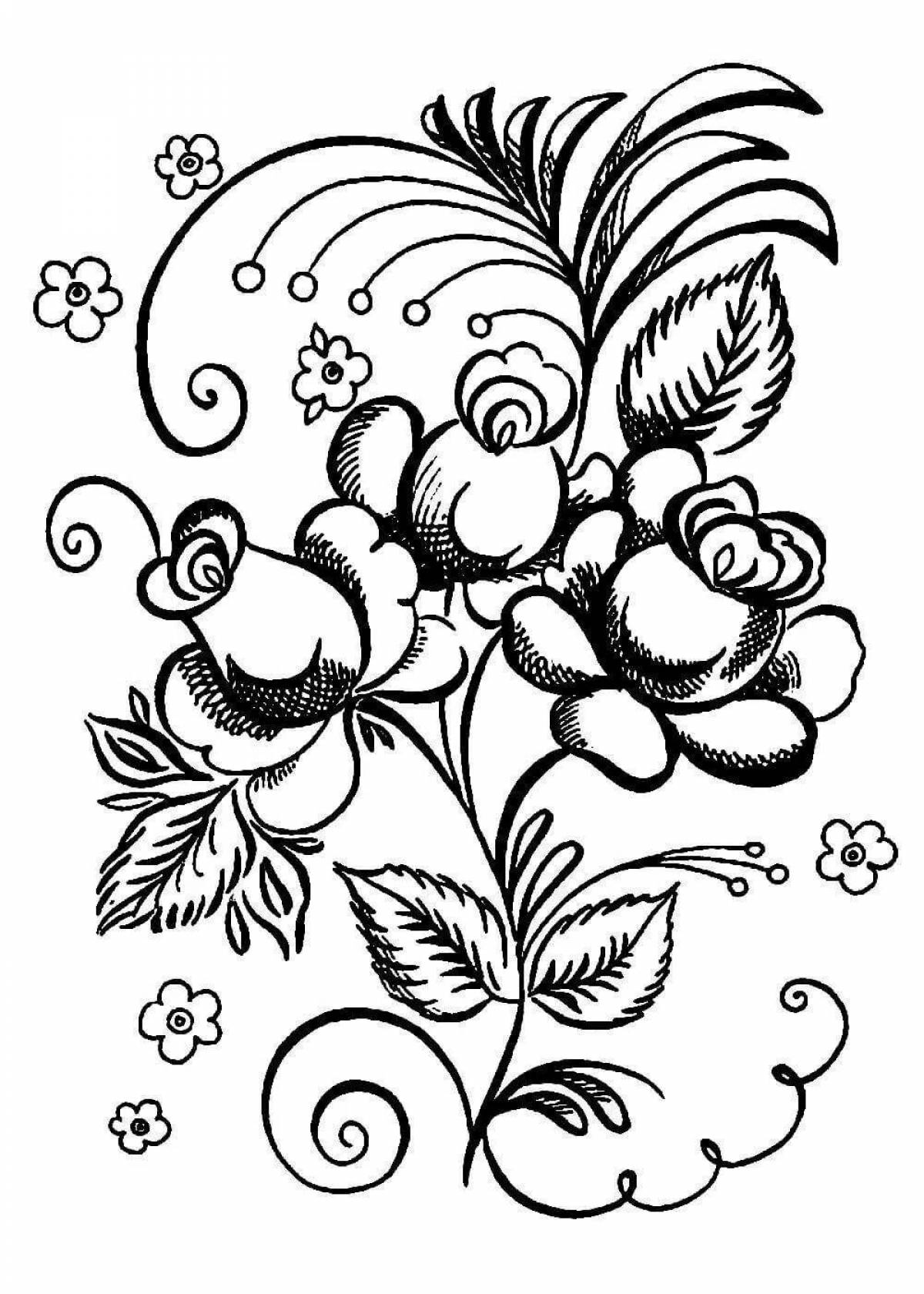 Coloring page charming gzhel tray
