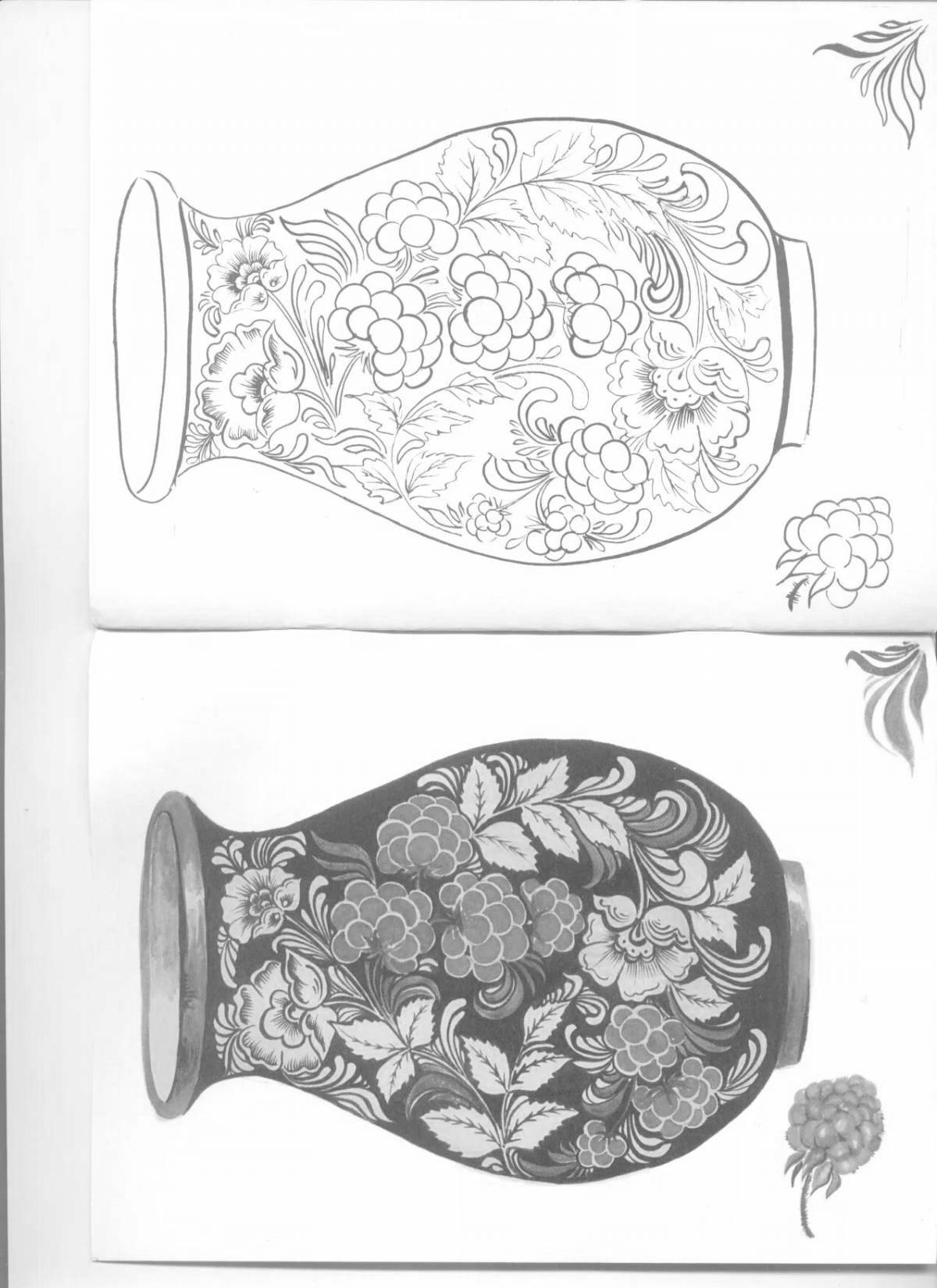 Coloring page cute gzhel tray