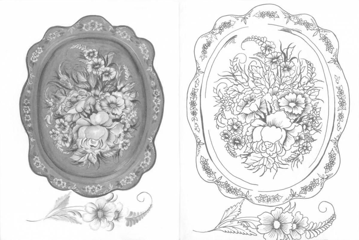 Coloring page gorgeous gzhel tray