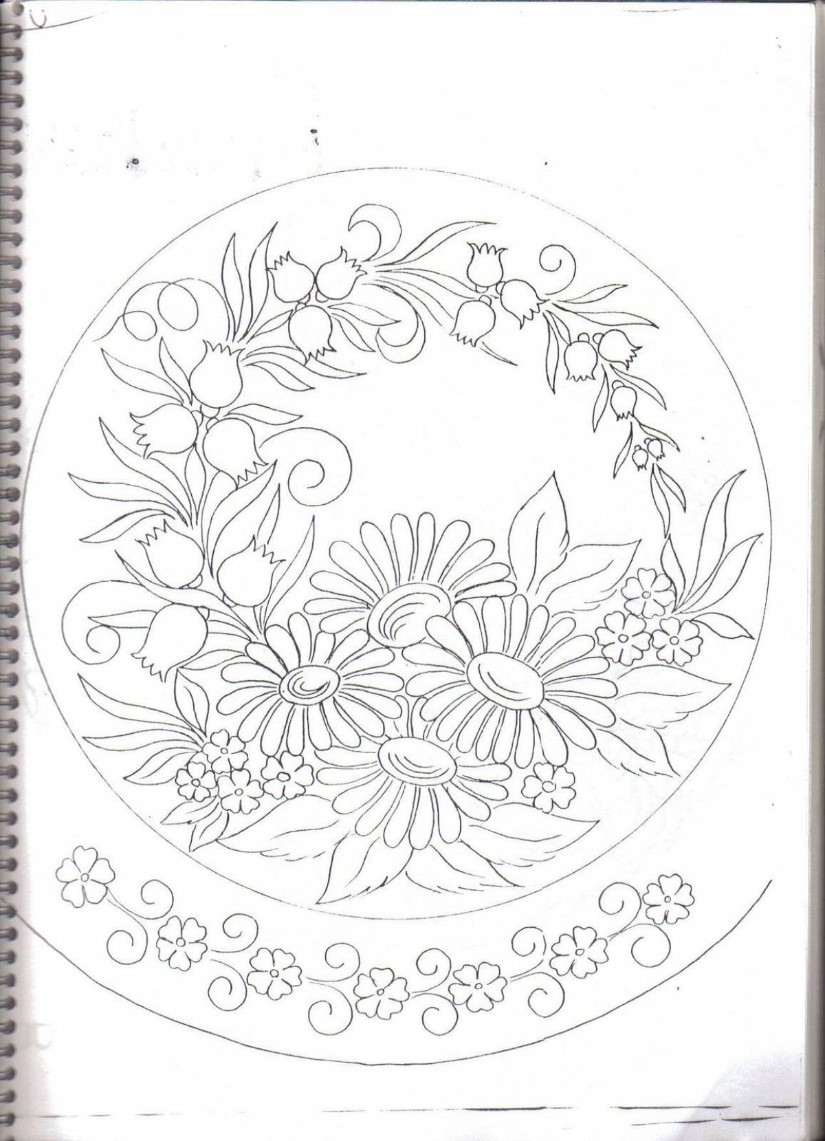 Coloring intricate Gzhel tray