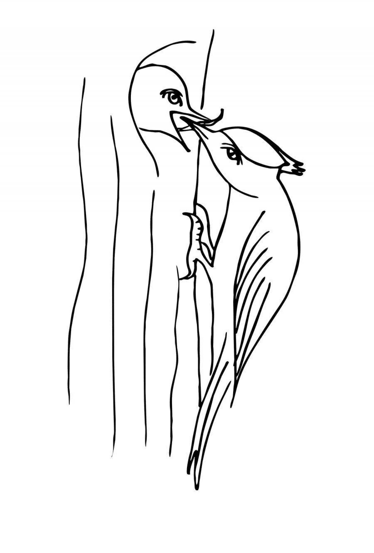 Adorable woodpecker figurine coloring page