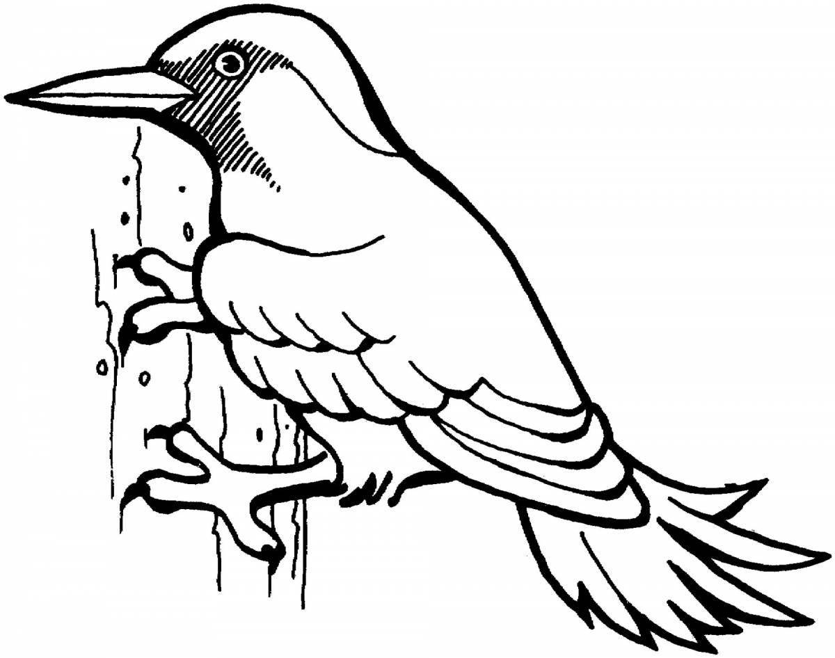 Adorable woodpecker coloring page