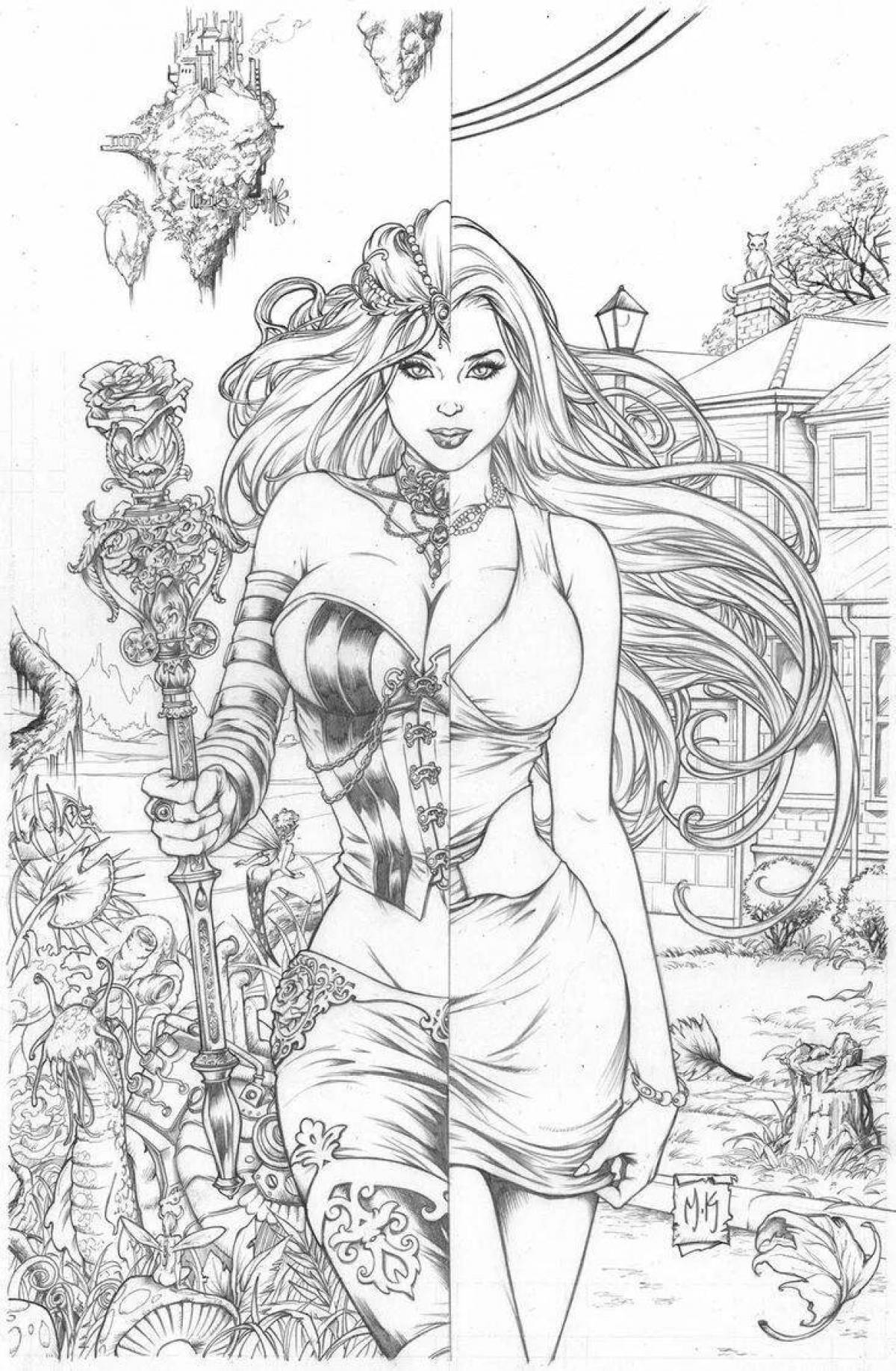 Amazing fantasy girl coloring page