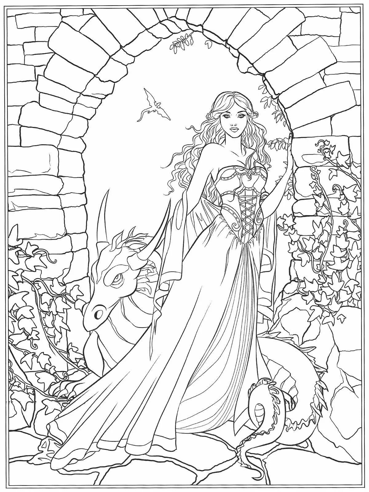 Gorgeous fantasy girl coloring page