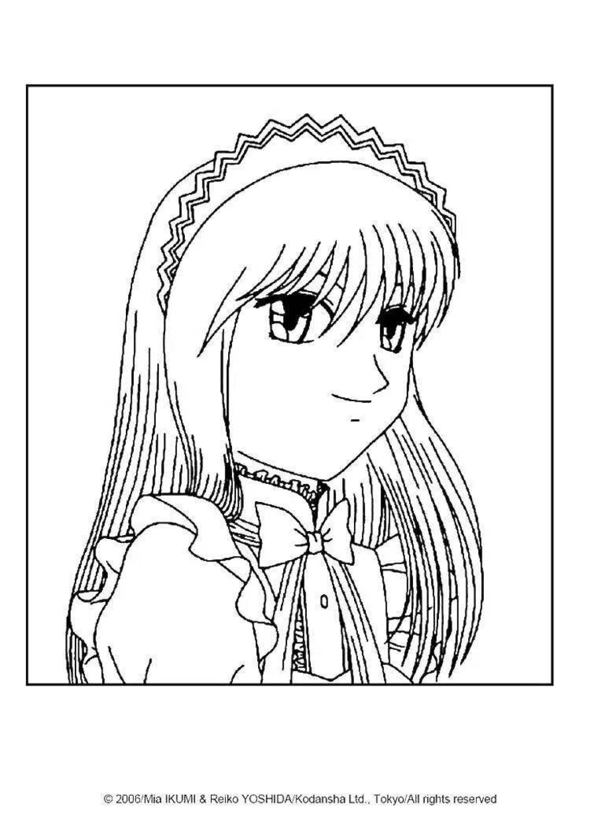 Coloring book magical anime portrait