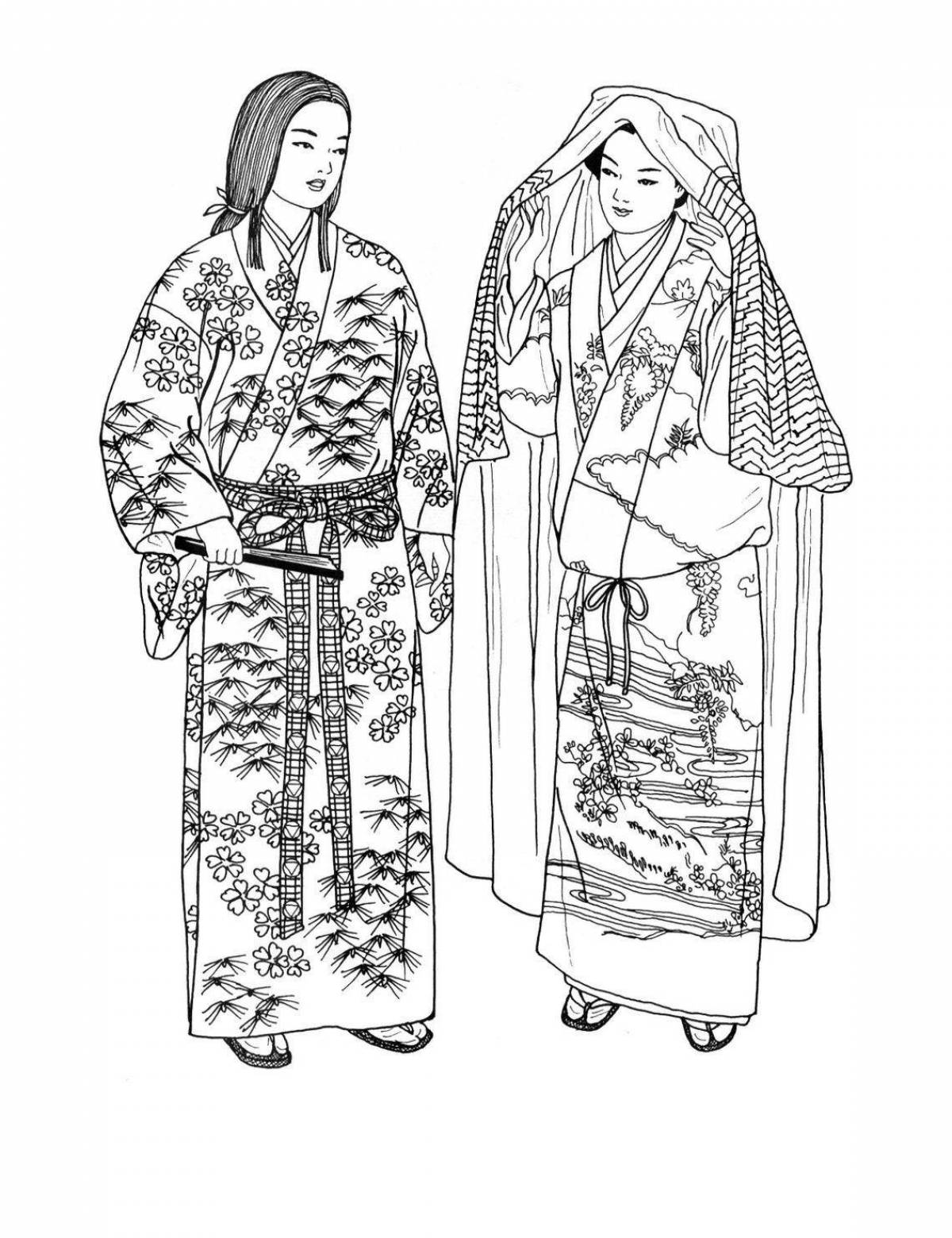 Раскраска милое женское кимоно