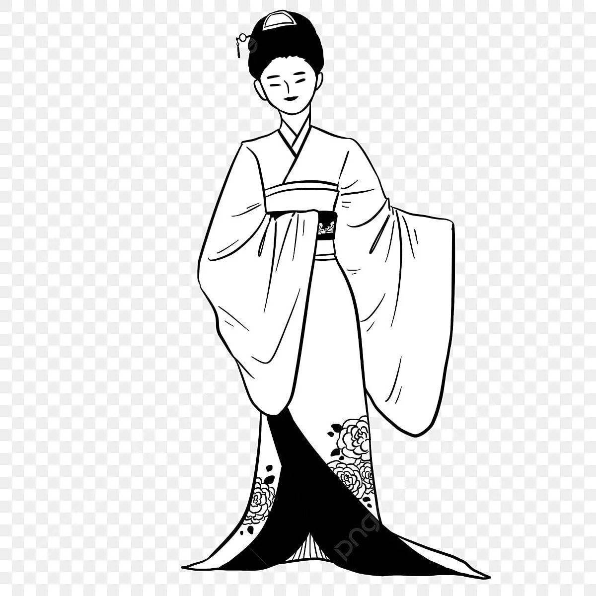 Раскраска безмятежное женское кимоно