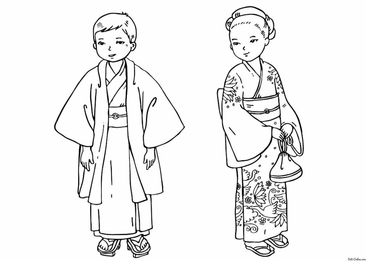 Раскраска креативное женское кимоно